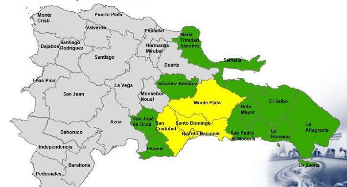 El COE eleva a tres las provincias y el Distrito Nacional bajo alerta amarilla por lluvias Mapa