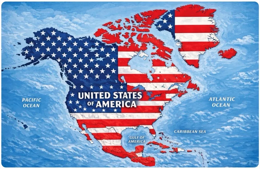 Trump publica un mapa en el que la bandera de Estados Unidos cubre México, el Caribe y Canadá mapa